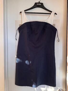 NWT Maeve Anthropologie Sleeveless Twofer Mini Dress Navy White L
